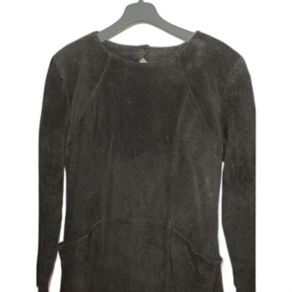 Black Suede Open Back Dress - size 9/10 - Picture 3 of 11